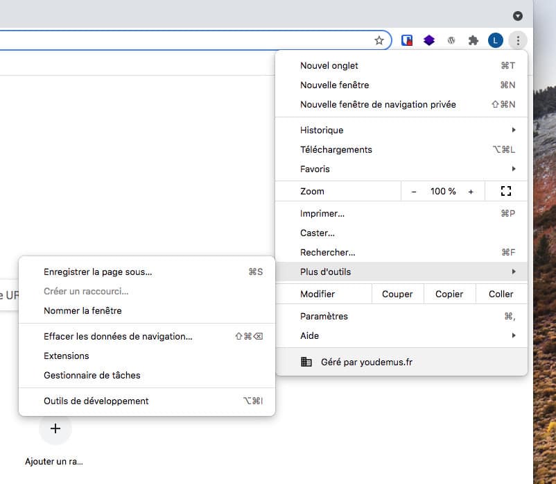Capture d'écran des paramètres de Chrome pour vider le cache navigateur
