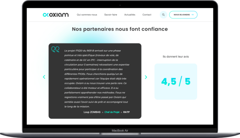 Capture d'écran ordinateur de la section témoignages
