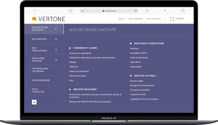 Menu principal d'un site web de cabinet de conseil