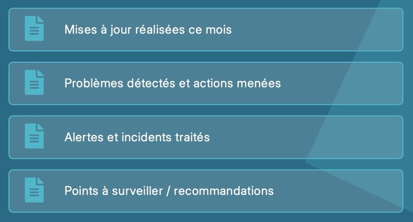 Le reporting de maintenance WordPress doit comprendre les mises à jours réalisées, les problèmes détectés, les incidents traités, les points à surveiller.